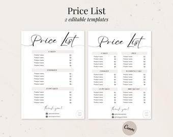 Price List Template | Editable Price List for Small Business | Bakery Printable | Bakery Menu | Cake Pricing Guide | Instant Download