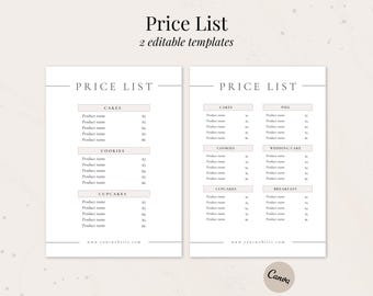 Price List Template | Editable Price List for Small Business | Bakery Printable | Bakery Menu | Cake Pricing Guide | Instant Download