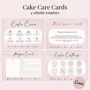 Lot de cartes d'entretien pour gâteaux de boulangerie modifiables, modèle d'instructions pour gâteau de mariage imprimable, guide d'entretien numérique pour gâteaux