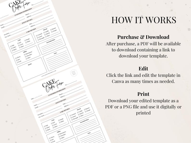Cake Order Form Template | Bakery Business Forms | Editable Canva ...
