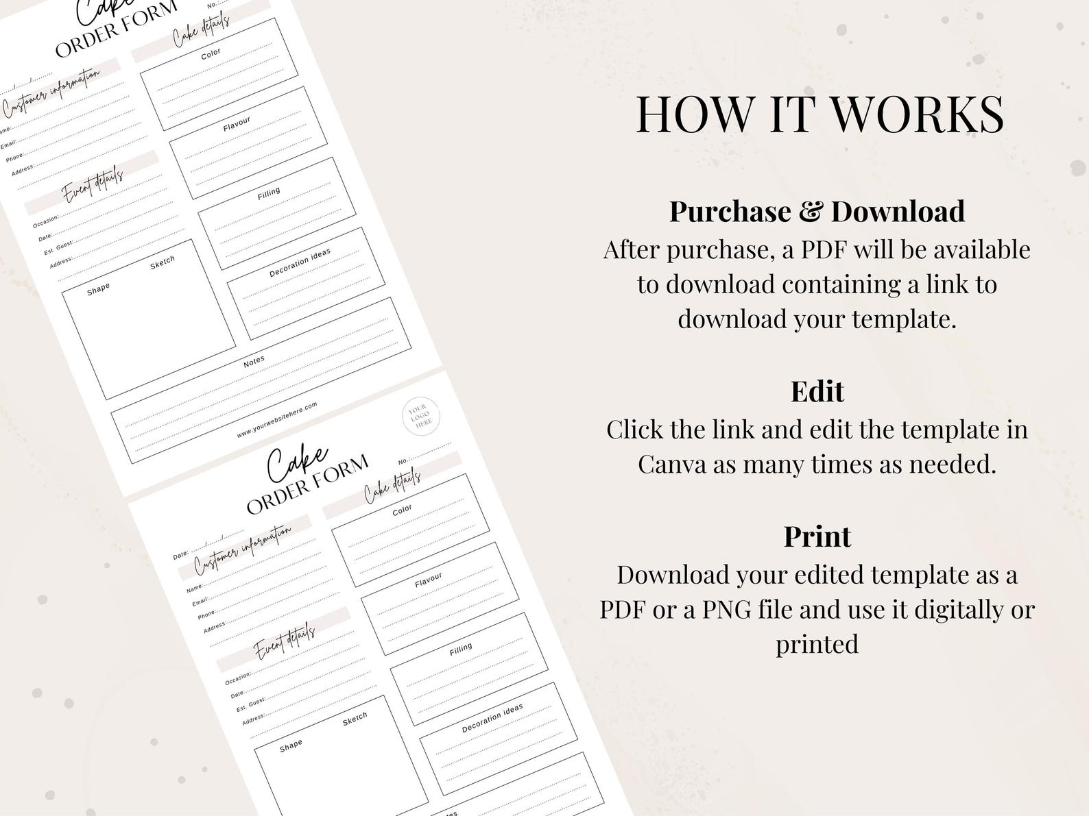 Cake Order Form Template | Bakery Business Forms | Editable Canva ...