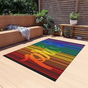 Vibrant Rainbow Stripes: Gay Pride Outdoor Rug for a Splash of Color in Your Patio Decor