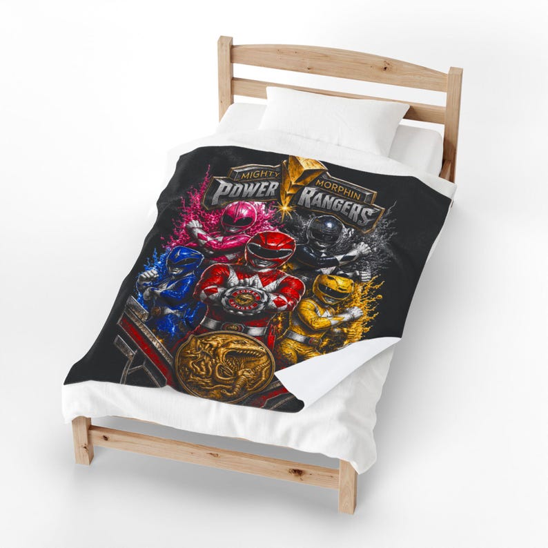Mighty Morphin Power Rangers Fan Art Graphic Velveteen Plush Blanket | Red Blue Pink Yellow Black Rangers image 5