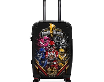 Power Rangers Team Graphic Fan Art Suitcase | Red Blue Pink Yellow Black Ranger Luggage