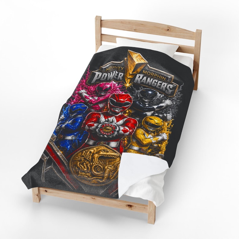 Mighty Morphin Power Rangers Fan Art Graphic Velveteen Plush Blanket | Red Blue Pink Yellow Black Rangers image 6