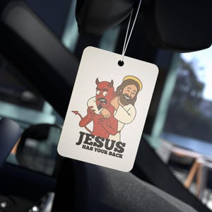 Humorous Car Air Freshener - Jesus Has Your Back, Funny Gift for Christians, Auto Decor, Religious Car Accessory, Unique Air Freshener