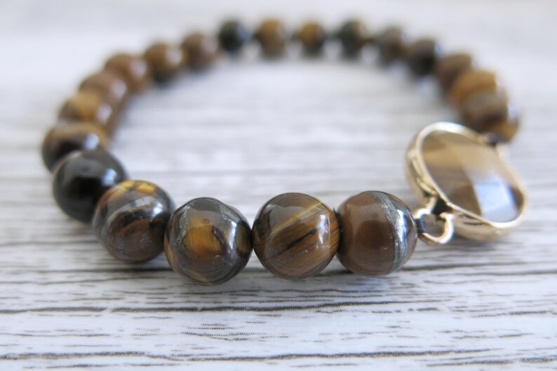 Tigers Eye Bracelet Gemstone 8mm Bead Gemstone Stretch Bracelet Faceted