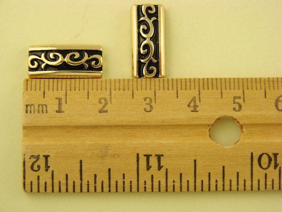 2 Hole Beads Rococo Baroque Pattern Raised Filigree Bars Gold Metal Sliders Qty4 2 Hole Beads Rococo Baroque Pattern Raised Filigree Bars Gold Metal Sliders Qty4