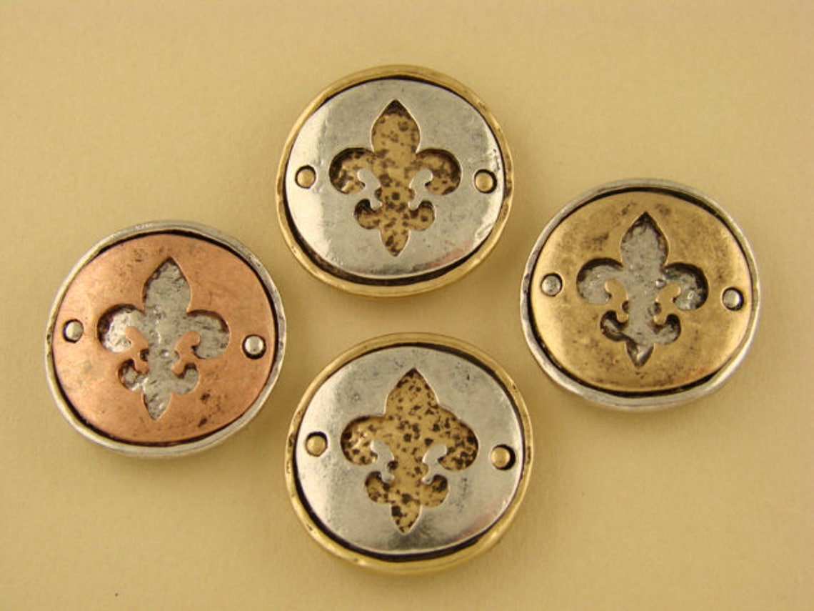 Fleur de Lis Beads Circles Saints 3T Metal 2 Hole Sliders Etsy