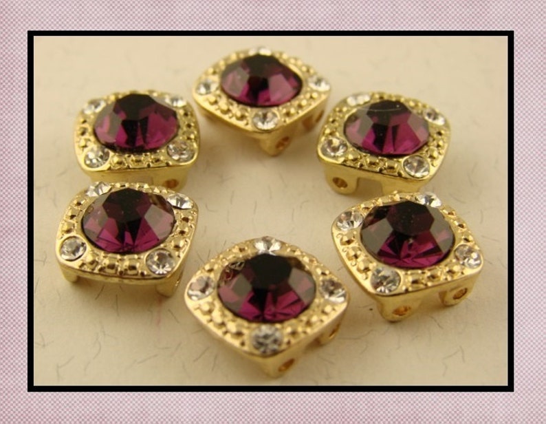 2 Hole Beads Crystal Squares Clear Aurora Borealis Swarovski Elements GOLD QTY 5