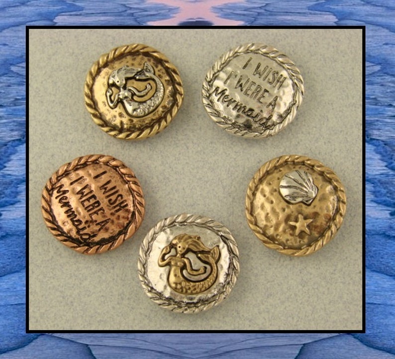 Mermaid Beads /"I Wish I Were/" Starfish OCEAN Seashell 2 Hole Metal Sliders QTY 4