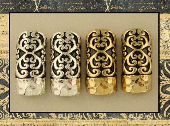2 Hole Beads Rococo Baroque Pattern Raised Filigree Bars Gold Metal Sliders Qty4 2 Hole Beads Rococo Baroque Pattern Raised Filigree Bars Gold Metal Sliders Qty4