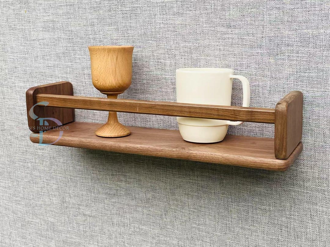 Floating Shelf With Railing Walnut Floating Shelf With Railing: Rustic Picture Ledge - Etsy