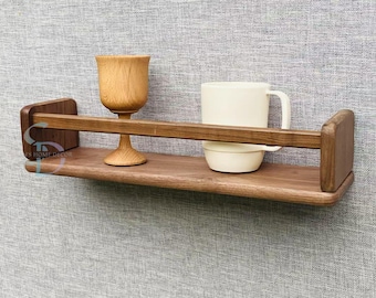 Étagère flottante en noyer avec balustrade : rebord rustique pour tableaux