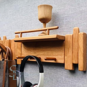 Solid Wood Piano Coat Hook With shelf board, Decorative Wall Hook, Wall Mounted, Flip Down Wall Hook Rack,Entrance Wall Coat Hook,Decor Gift