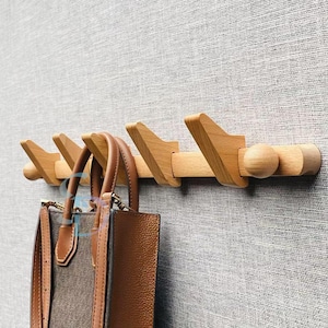 Solid Wood Slide Wall Coat Rack with Sliding hooks, Minimalist Wall Hanger, Beech Coat Rack, Wall Mounted Organizer, wooden coat rack