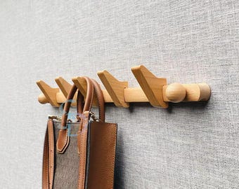 Beech Wood Sliding Hook Coat Rack: Minimalist Wall Organizer