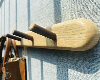 Handcrafted Wooden Coat Rack, Spruce Base with Walnut Hooks, Wall-Mounted, Minimalist Design