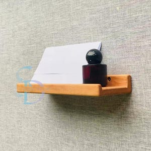Cherry Wood Floating Wall Shelf | Kids Wall Shelf with Railing | Entryway Organizer | Nursery Shelf | Wooden Wall Hanging Shelf