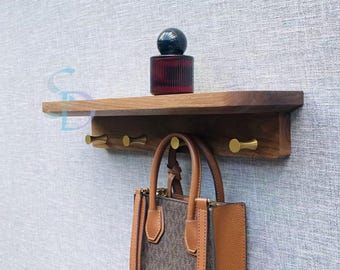 Walnut & Beech Wood Coat Rack with Shelf: Modern Entryway Organizer