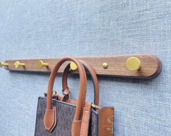 Solid Walnut Peg Rail: Modern Brass Hook Coat Rack