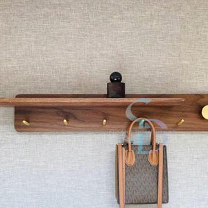 Solid Wood Coat Rack With Shelf – Wall Mounted Entryway Organizer, Walnut or Cherry coat rack, Wooden Wall Coat Rack for Hallway or Mudroom
