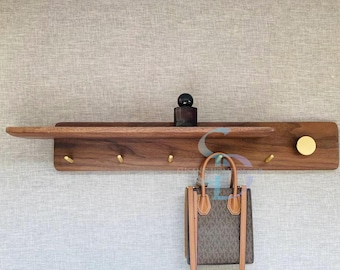Solid Wood Coat Rack with Shelf: Walnut or Cherry Entryway Organizer