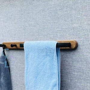 Wooden Towel Holder Wall Mounted | Modern Wood Towel Rack with Pegs | Floating Bathroom Towel Bar | Kitchen Towel Dryer Rack With 2 pegs