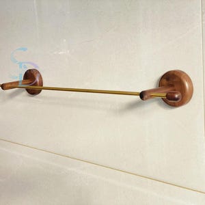 Solid Metal Towel Holder with Walnut Base | Wall Mounted Towel Rack | No-Drill Towel Bar for Bathroom & Kitchen