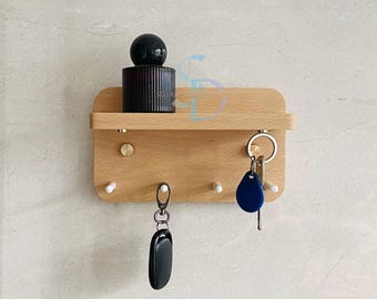 Portachiavi moderno con ripiano – Porta chiavi magnetico e ganci in ottone/bianco per ingresso