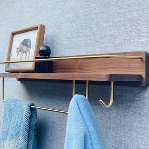 Solid Wood Piano Coat Rack With shelf board, cherry and walnut, Wall Mounted, Flip Down Wall Hook Rack,easy to install,Handmade Storage Rack