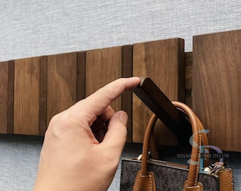 Handmade Walnut Piano Coat Rack – longer hooks – Flip-Down Entryway Hook Art