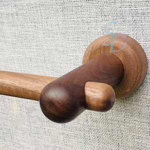 Handmade Wood Towel Bar with S Hooks, Walnut or Beech, Vintage Shaker Style, Kitchen & Bathroom Wooden Towel Rack, Customizable Length