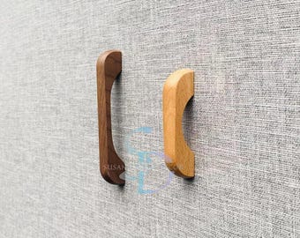 Walnut or Beech Wood Cabinet Handles: Minimalist Furniture Hardware