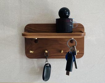 Portachiavi Muro Stile Fattoria Con Mensola E Lavagna - HRONRAD - 5 Ganci Doppi - Legno Bianco