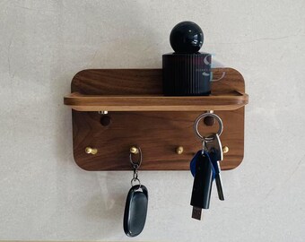Portachiavi Muro Stile Fattoria Con Mensola E Lavagna - HRONRAD - 5 Ganci Doppi - Legno Bianco