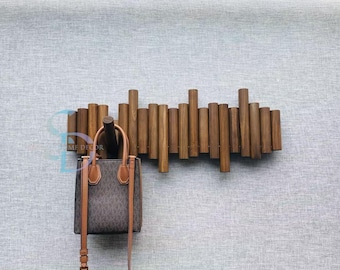 Solid Wood Coat Rack with Flip Down Hooks: Modern Wall Organizer