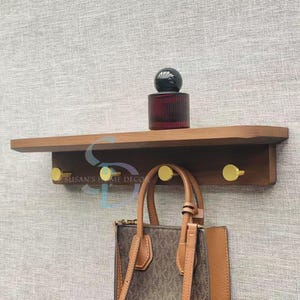 Walnut & Beech Wood Coat Rack with Shelf: Modern Entryway Organizer
