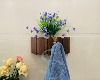 Walnut Piano Key Coat Rack: Wall Mounted Entryway Organizer with Planter