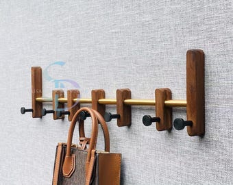 Walnut Wood Slide Wall Coat Rack: Adjustable Hooks, Minimalist Organizer