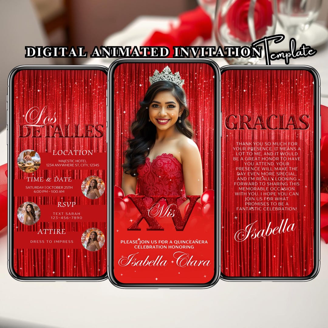 Red Animated Quinceanera Invitation: XV Video Invite (digital) - Etsy