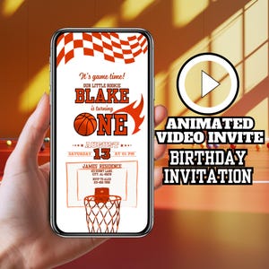 Basketball 1st Birthday Animated Video Invitation (Digital Download)