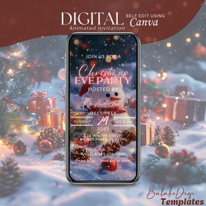 Mobile Christmas Party Invitation Video Animated Christmas Invite Template Editable Holiday E-Card Festive Digital Virtual Paperless Card