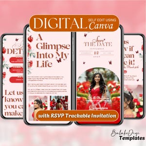 Red Quinceanera Invitation: Sweet 15 RSVP Website (Digital)