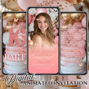 Glam Pink Sweet Sixteen Invitation 16th Birthday Digital Birthday Invitation Animated Invite Birthday Party Invite Sweet 16 Digital Invites