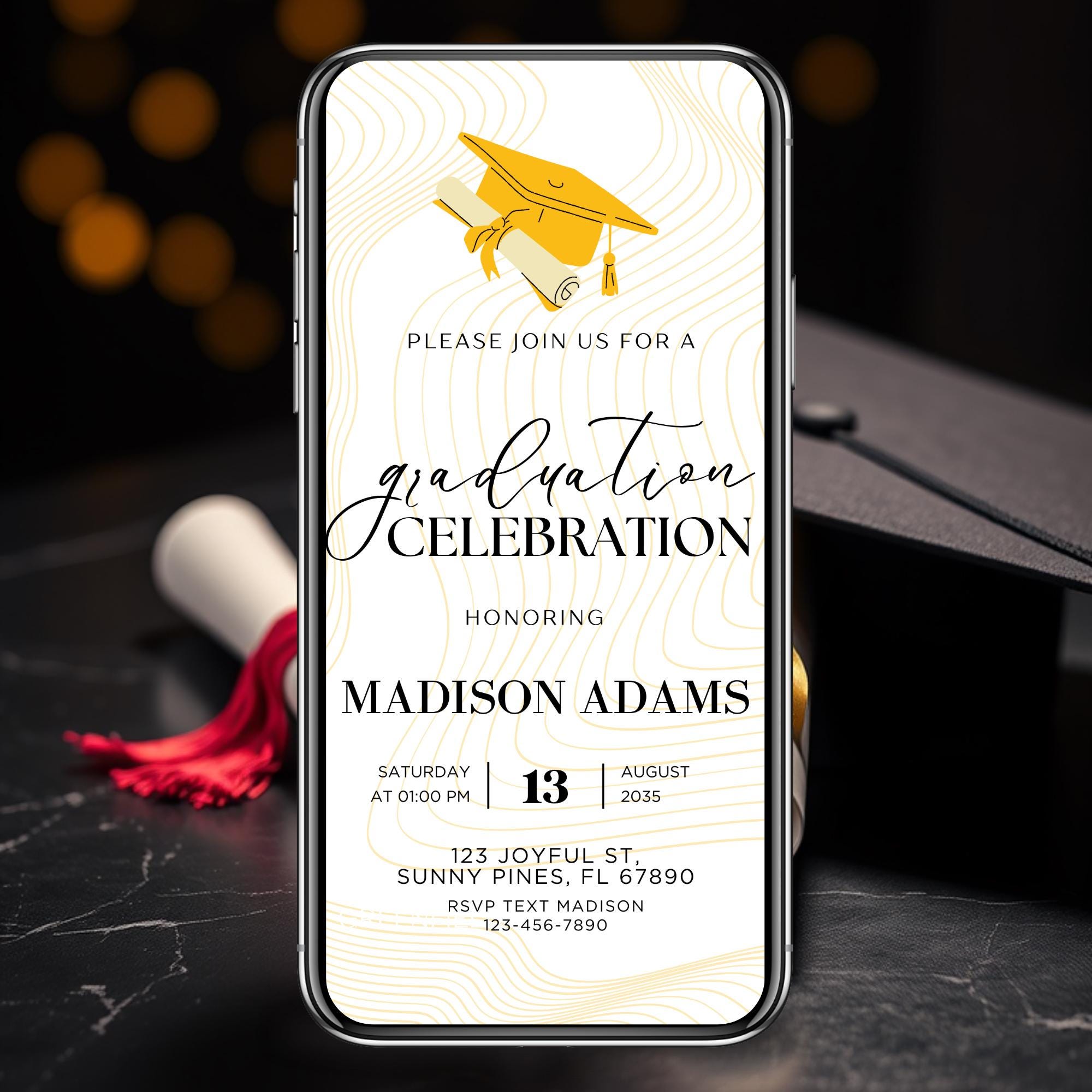 Gold Graduation Invitation Digital, Video Evite, Animated College ...