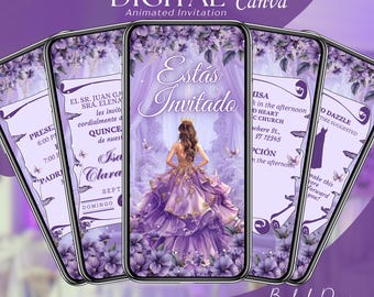 Lavender Quinceanera Invitation Digital, Animated Mis XV Anos Lilac 15th Birthday Invite, Butterfly Quince Video, Purple Save the Date Evite