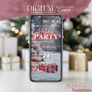 Digital Christmas Dinner Invite, Christmas Brunch Video Greeting Invitation, Animated Holiday Ecard, Self Editable Instant Download Template