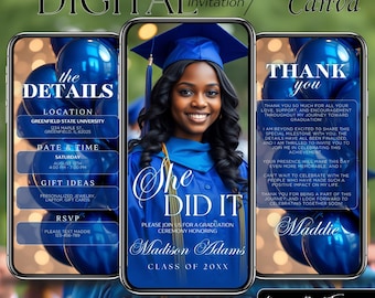 Royal Blue Graduation Invitation Animated Graduation Grad Invite Graduation Video Evite Graduation Digital Modern Graduation Announcement