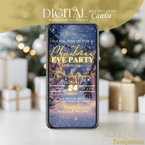 Friendsmas Party Invitation, Animated Gold Holiday Card Video, Digital Festive Xmas Mobile Evite, Self Editable Instant Download Template
